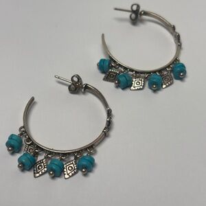Vintage Silpada Silver and Turquoise Hoop Earrings